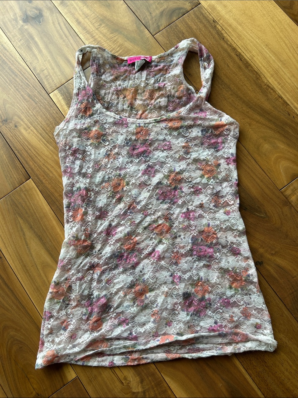 Body Central Floral Lace Tank Top - Pink & Orange